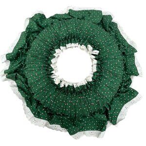 vintage handmade Christmas wreath bunched green white lace 18" hook back READ